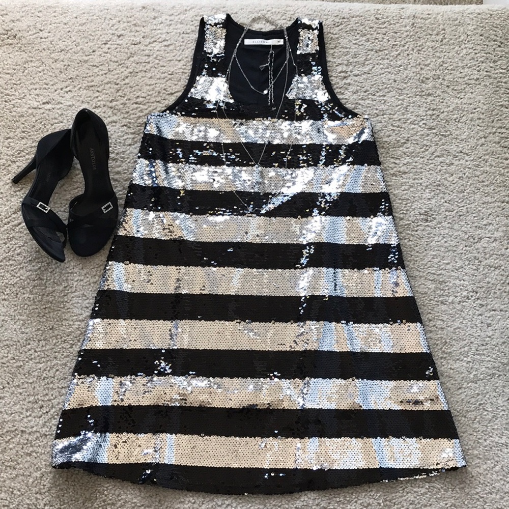 Black & Silver Stripe Sequin Dress - Picture 3 of 8